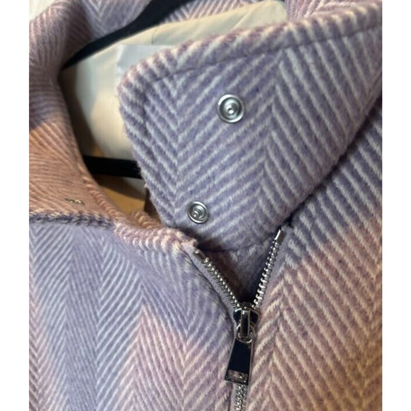 LOFT Lilac Wool Blend Pea Coat Jacket Herringbone Asymmetric Zip Pockets Small - Picture 5 of 11